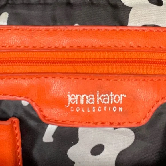 Jenna Kador Oversized Tote Bag Purse Orange Silver Chain cross body & Buckle - Picture 8 of 14